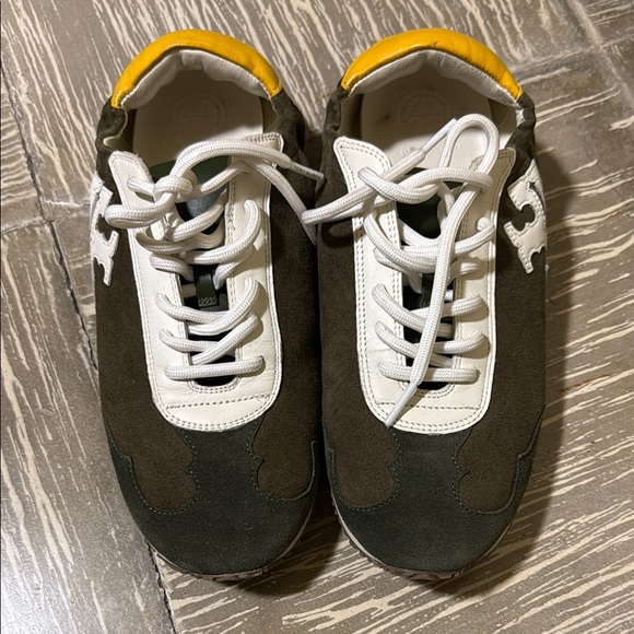 Tory Burch Olive and White Sneakers with Yellow Detail - Picture 2 of 6